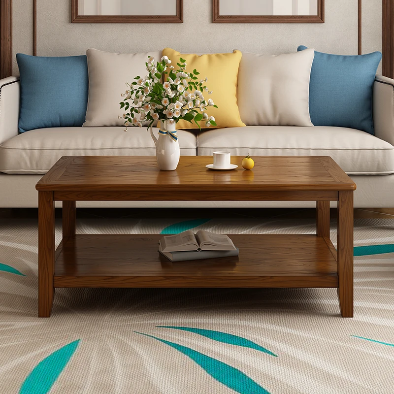 Chinese Style Coffee Table Living Room Furniture Square Solid Wood Double Decker Tea Table With Storage
