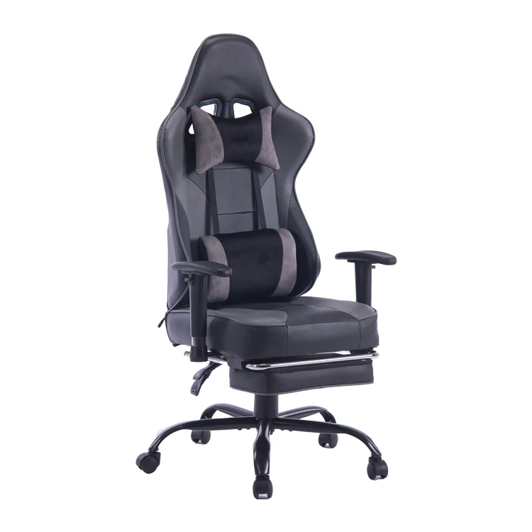  Гоночный игровой стул 8280 VON RACER из черной искусственной кожи с подставкой для