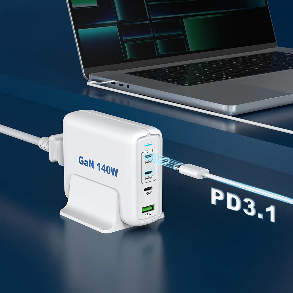 3C1A Multi-Ports Fast Charging Desktop 140W GaN Charger for Smart Phone Laptop Tablet iPhone Samsung