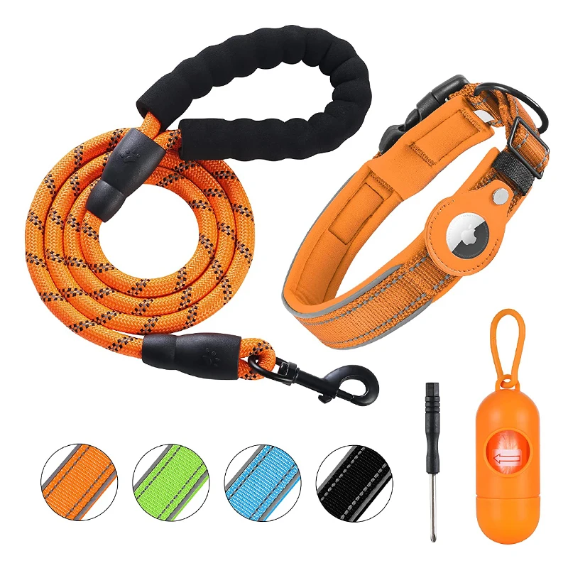 Сверхмощный мягкий дышащий пласт с отражающими нитями регулируемый ошейник для собак плотный прочный поводок держателем