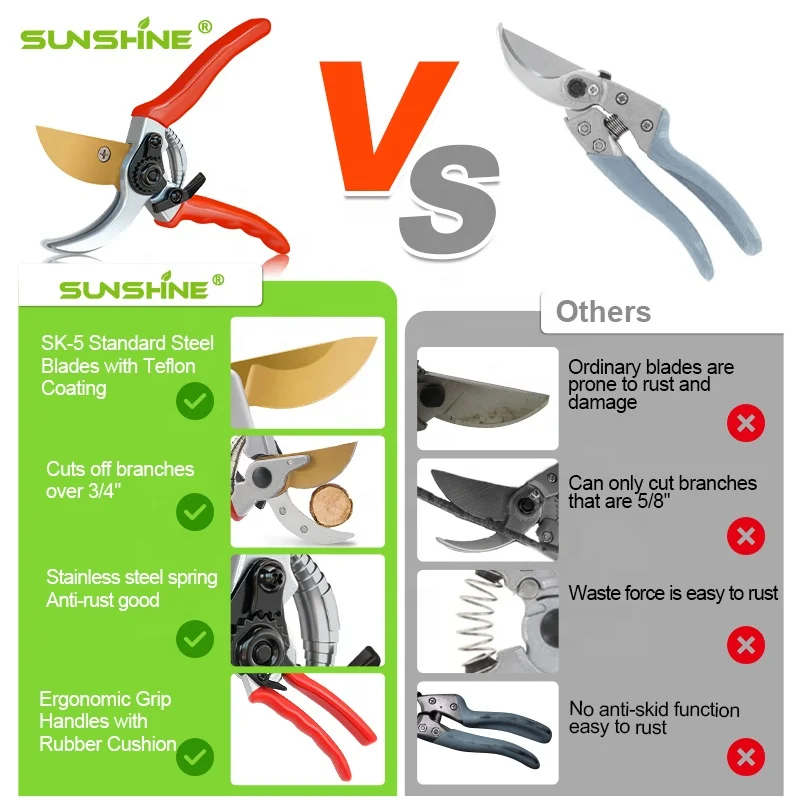 SUNSHINE Hot sale Trimming Fruit shears 8' Pruning Scissors Gardening hand Pruners Shears for Cutting Flowers Plants Bonsai