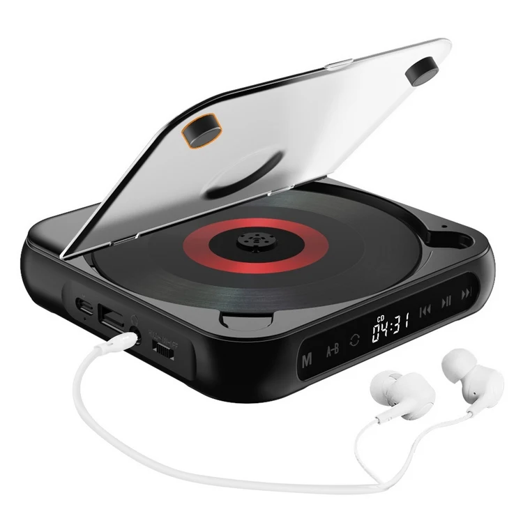 BT5.1 CD Player Portable Music Player FM Radio Desktop CD Runner with Dustproof Cover LED Display 6 Modes A-B Repeat Timer