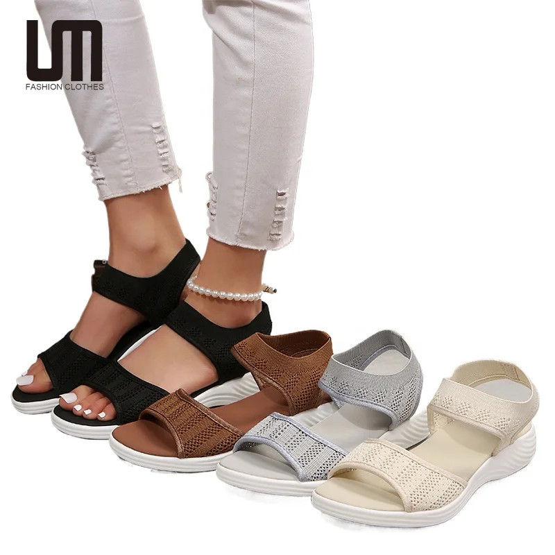 Liu Ming New Trending Products 2024 Wholesale Women Summer Mesh Casual Sports Plus Size 43 Flying Woven Flat Shoes Sandals