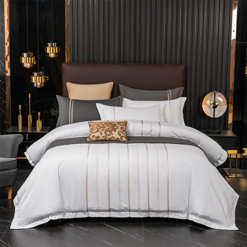 Brillmax Luxury Cotton 4pcs exquisite embroidery Bedding Set European-style 100% Cotton Naked Sleeping Bed Sheets Bedding Sets
