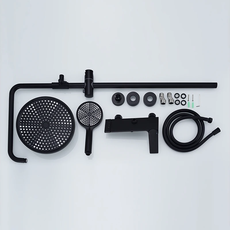 Matt black thermostatic shower system stainless steel 304 bathroom rain shower set mixer column
