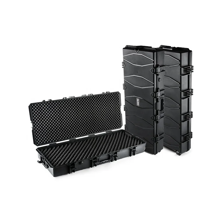 Оптовая продажа черный чехол с двойным пистолетом противоударный замками IP67 водонепроницаемый уличный корпус жесткий колесами