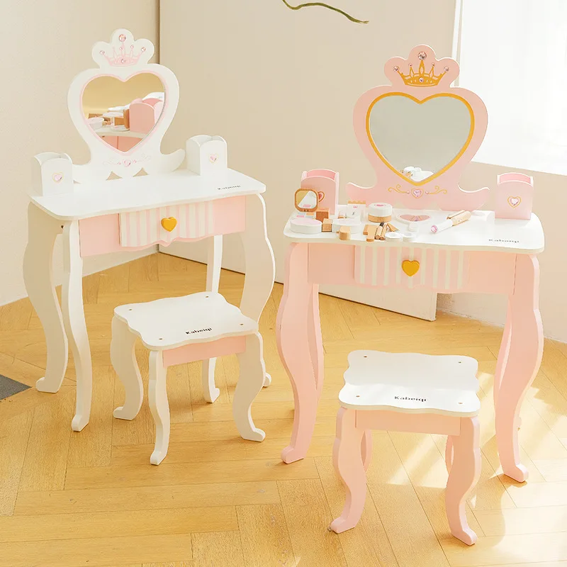 2024 new style simulate wooden dressing table toy set children puzzle princess girl makeup birthday gift toys