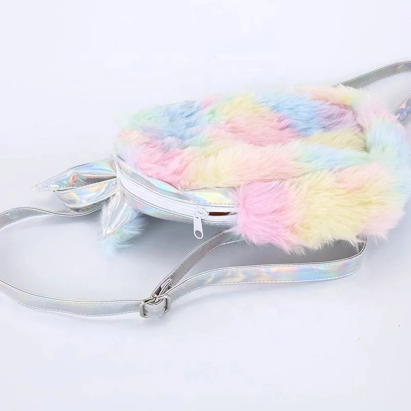 Soft Plush Crown Backpack Rainbow Glittering Backbag