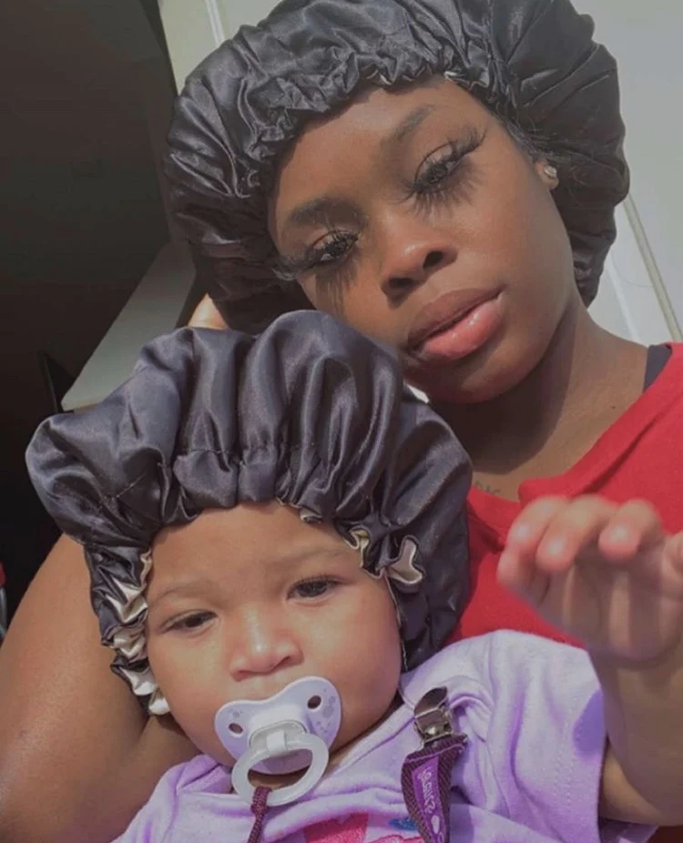 Reversible Double Layer Satin Bonnets Custom Size Design logo Silk Hair Bonnet Sleep Cap Black Mommy and Me Kid