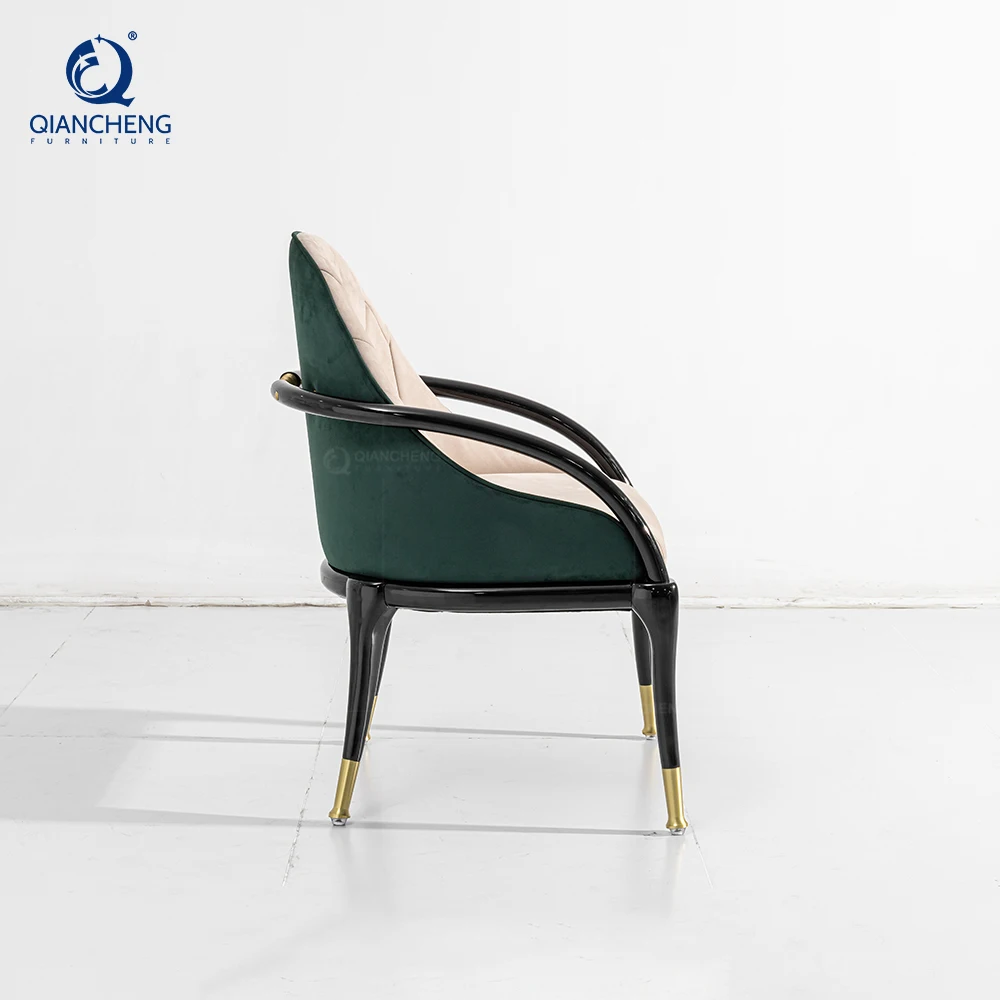 QIANCHENG stainless steel dark soild wood frame dining chair minimalist restaurant furniture french style armchair