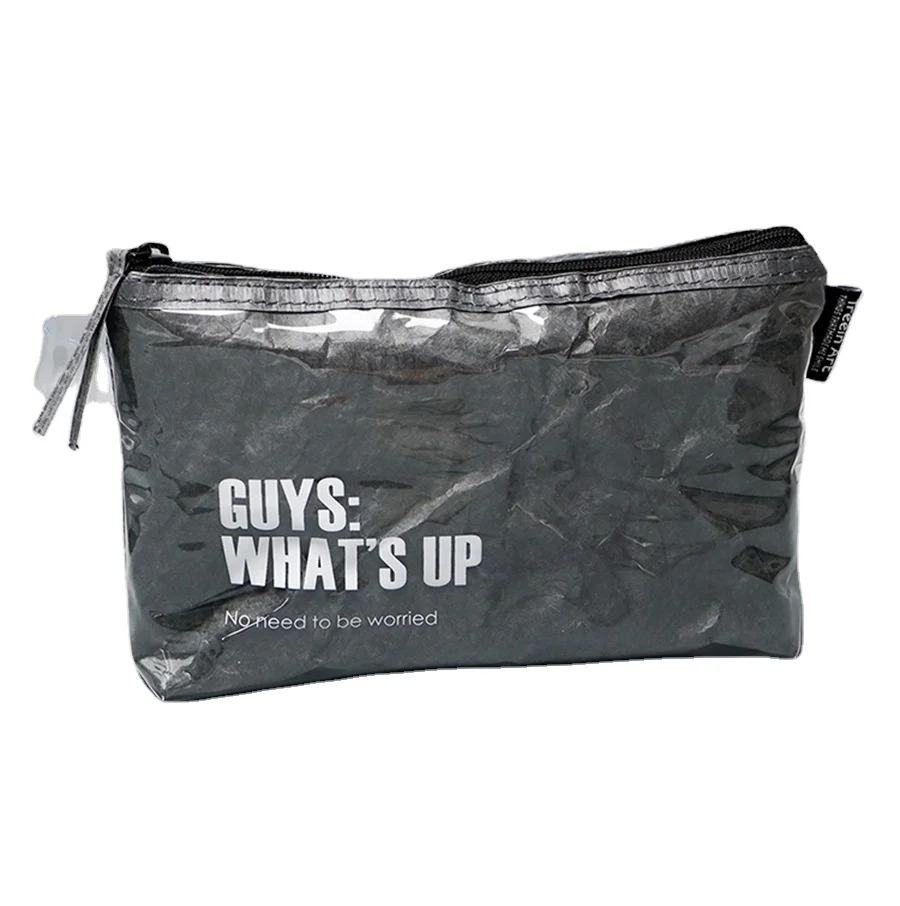 Custom Washable Kraft Paper Cosmetic Bag Waterproof Travel Cosmetic Pouch Tyvek Makeup Zipper Cosmetic Bag