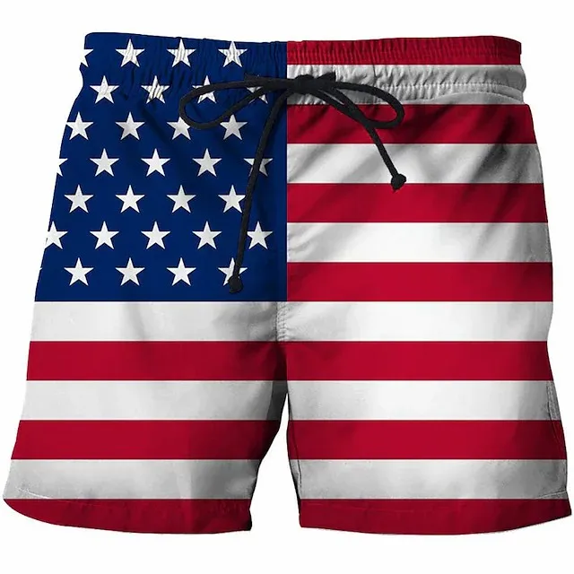 High-quality Swim Trunks Bermuda shorts  Drawstring Elastic National Flag Breathable Quick Dry Short workout shorts for men