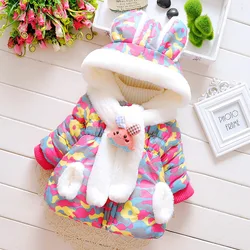 Cute Rabbit Ears Plush Baby Jacket Christmas Sweet Princess Girls Coat Autumn Winter Warm Hooded Outerwear Toddler Girl Clothes