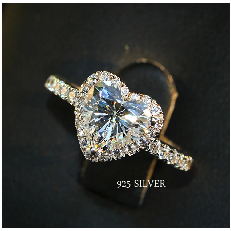 New arrival Heart Shaped Wedding Zircon Engagement CZ Rings 925 sterling silver diamond ring