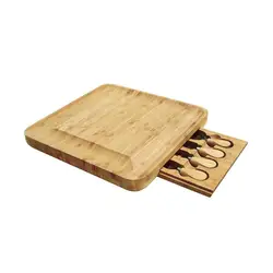 high quality bamboo wooden cheese board kitchen cutting board set with 4 knives tools