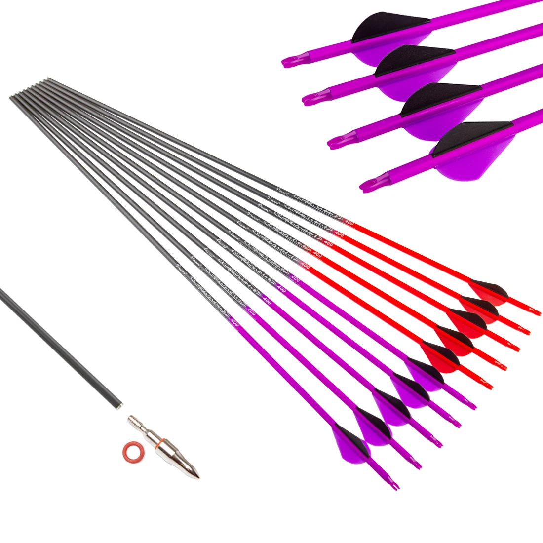 Pinals Arrows for Bow Hunting Pure Carbon Shaft Aluminum Inserts 300 400 500 600 Spine Compound Recurve Bows Arrow