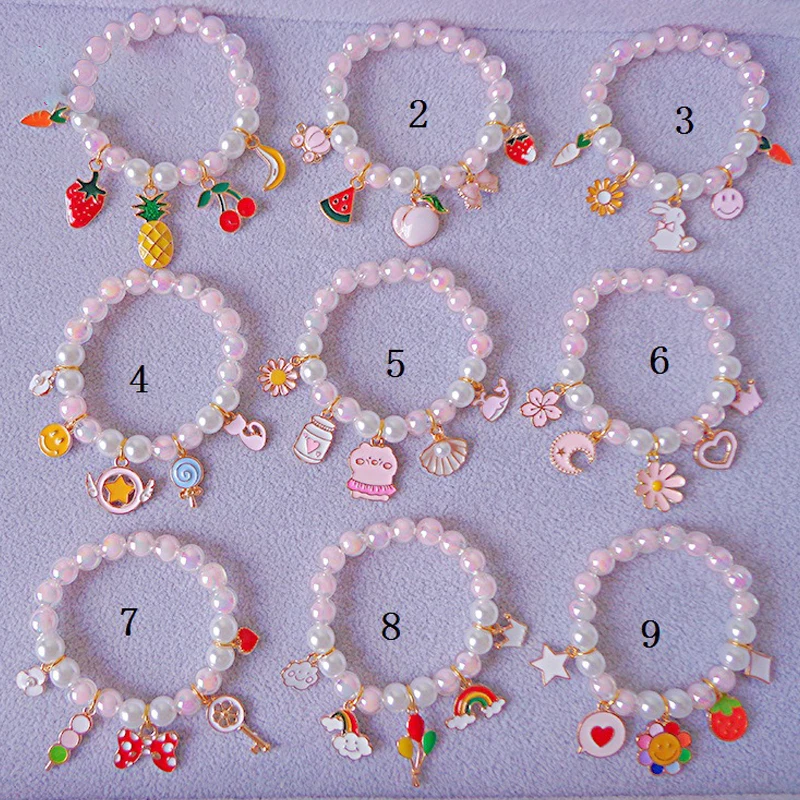 Dreamy Girls Gold Plated Cartoon Pattern Handmade Bead Bracelet Pendant for Kids