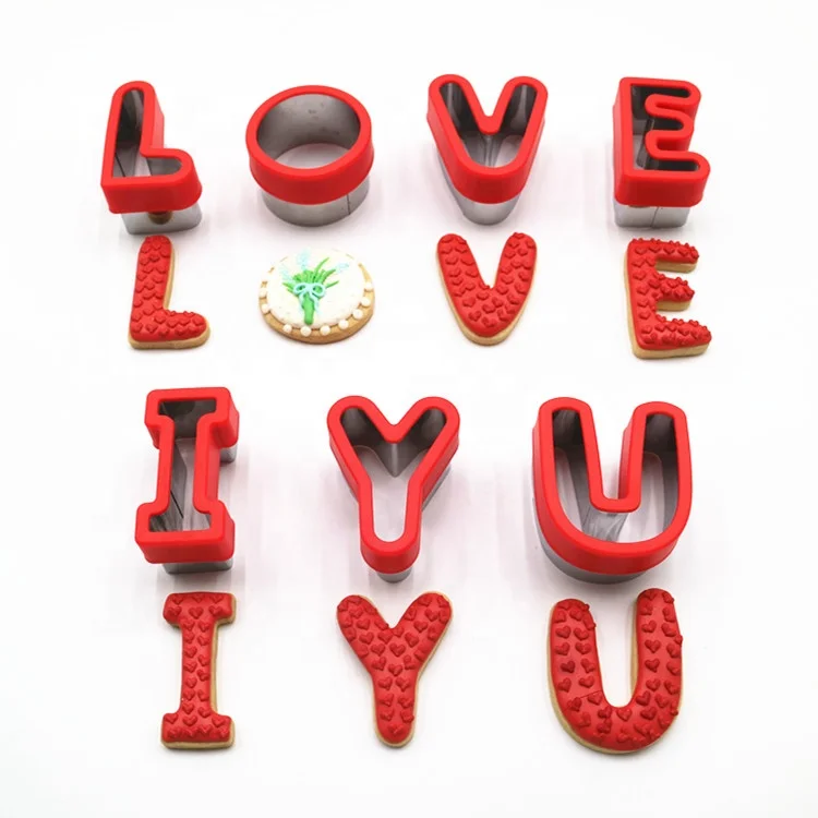 
Source supplier Metal letter cookie mold arab alphabet cookie cutter L O V E Y U shaped 3D press mold 