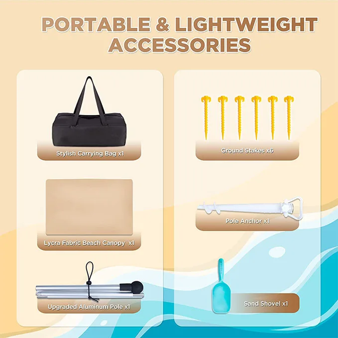 UPF50+ Anti-Wind Beach Tent with Private Beach Wind Screen Beach Canopy Sun Shade with Carrying Bag Sun Shelter for Camping