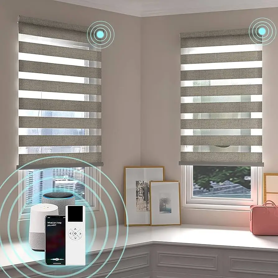 Zigbee Smart Control аккумуляторная батарея с зарядным мотором управляемые телефоном электрические жалюзи чисто белые шторы для зебры днем и ночью