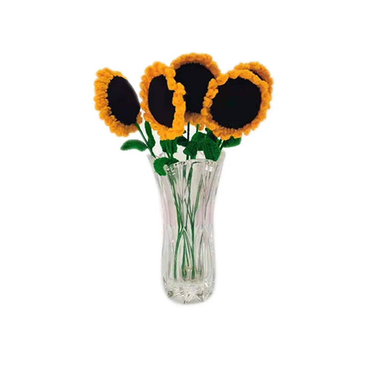 Hot selling handmade woolen yarn crafts crochet sunflower artificial flowers
