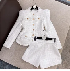 2021 New autumn and winter white shiner tweed coat shorts suit two-piece set for women