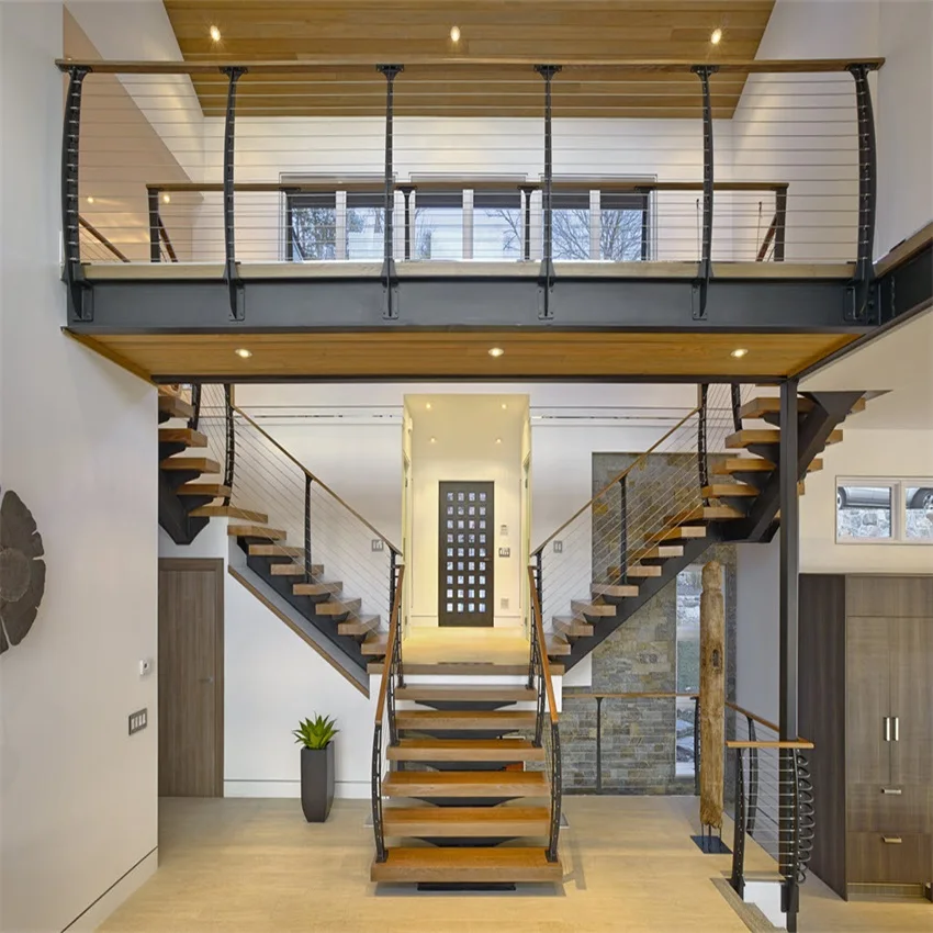 Luxury wood stairs with high end rubber wood stair design interior wood glass railing stairs