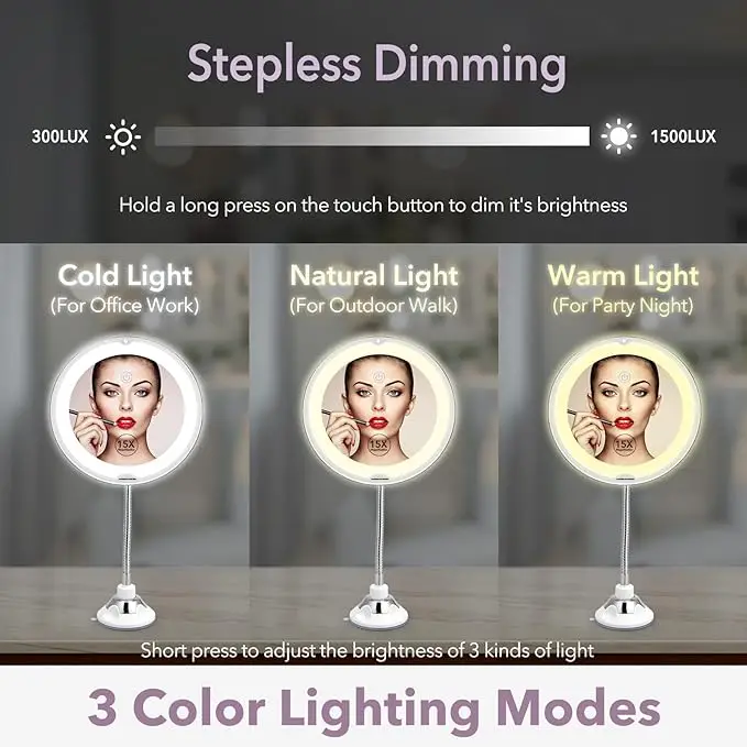 Portable 15X Magnifying flexible mirror wall mirrors home decor modern round miroir Suction Cup Shower Bathroom Shaving