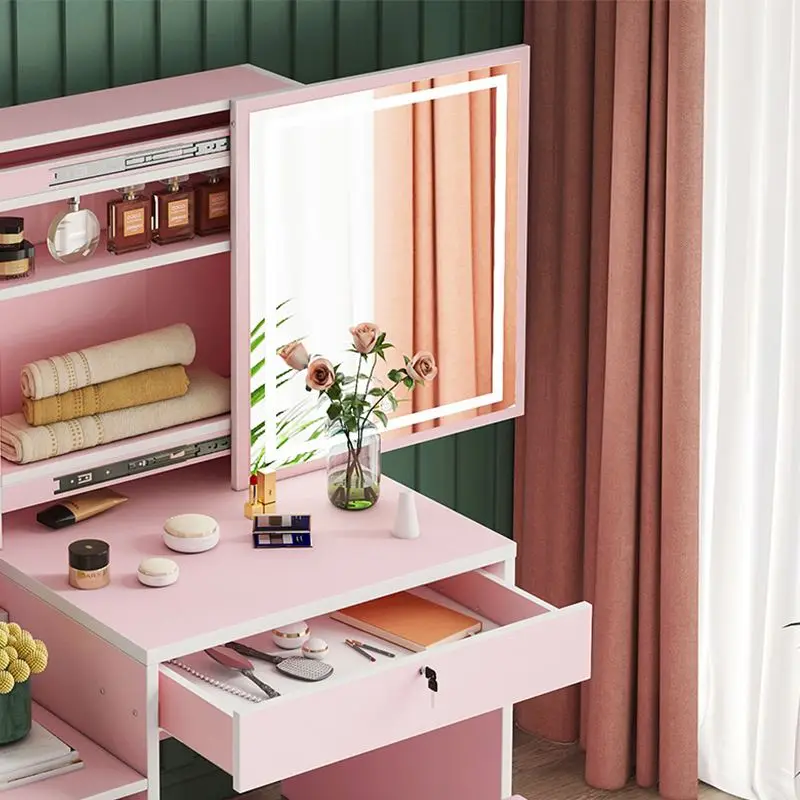 large bedroom furniture set with dresser pink dressing table LED light mirrors