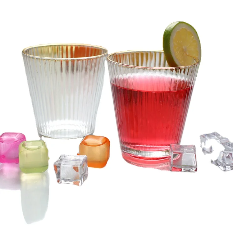 Stemless Golden Line Gold Rimmed Whisky Cup Drinking Wine Glass Tumbler Stemless Whisky Glass