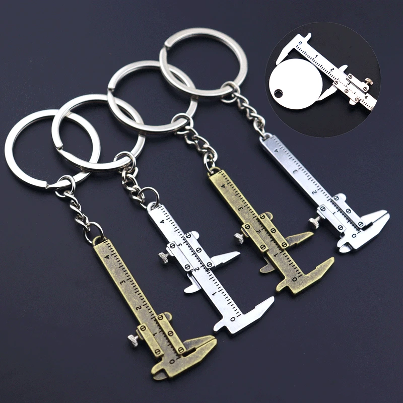 Metal convenient measuring tool key chain customized printed laser logo Zinc alloy silver bronze mini vernier calipers keychain