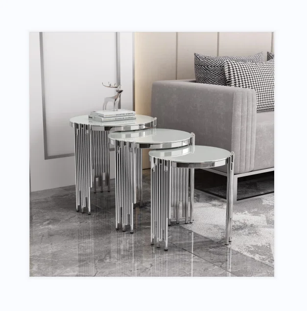 Door to Door USA Best Selling Stainless Steel Dining Table Set 1+6 1850mm Silver tempered glass Dinning Table Set