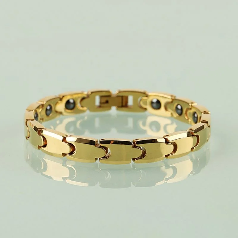 Simple Style Women Men Fashion Jewelry Watch Band Design Black Hematite Gold Plated Tungsten Carbide Steel Bracelet For Couple