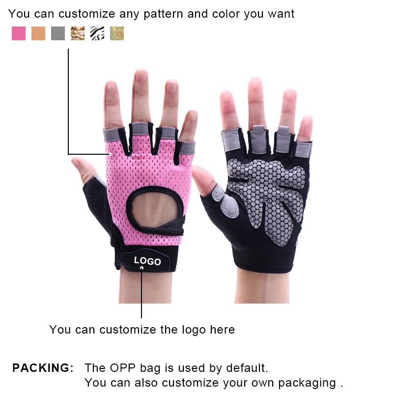 Silk Screen Printing LOGO Sport Pink Lifting Weight Exercise Workout Gloves Gym Man Women