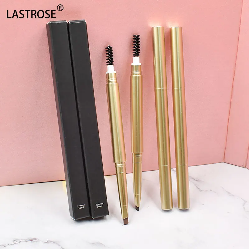 Gold Triangle Double Sided Eye Brow Pencil With Brush Private Label Eyebrow Pencil Gold Color Brown Eye Brow Pencil