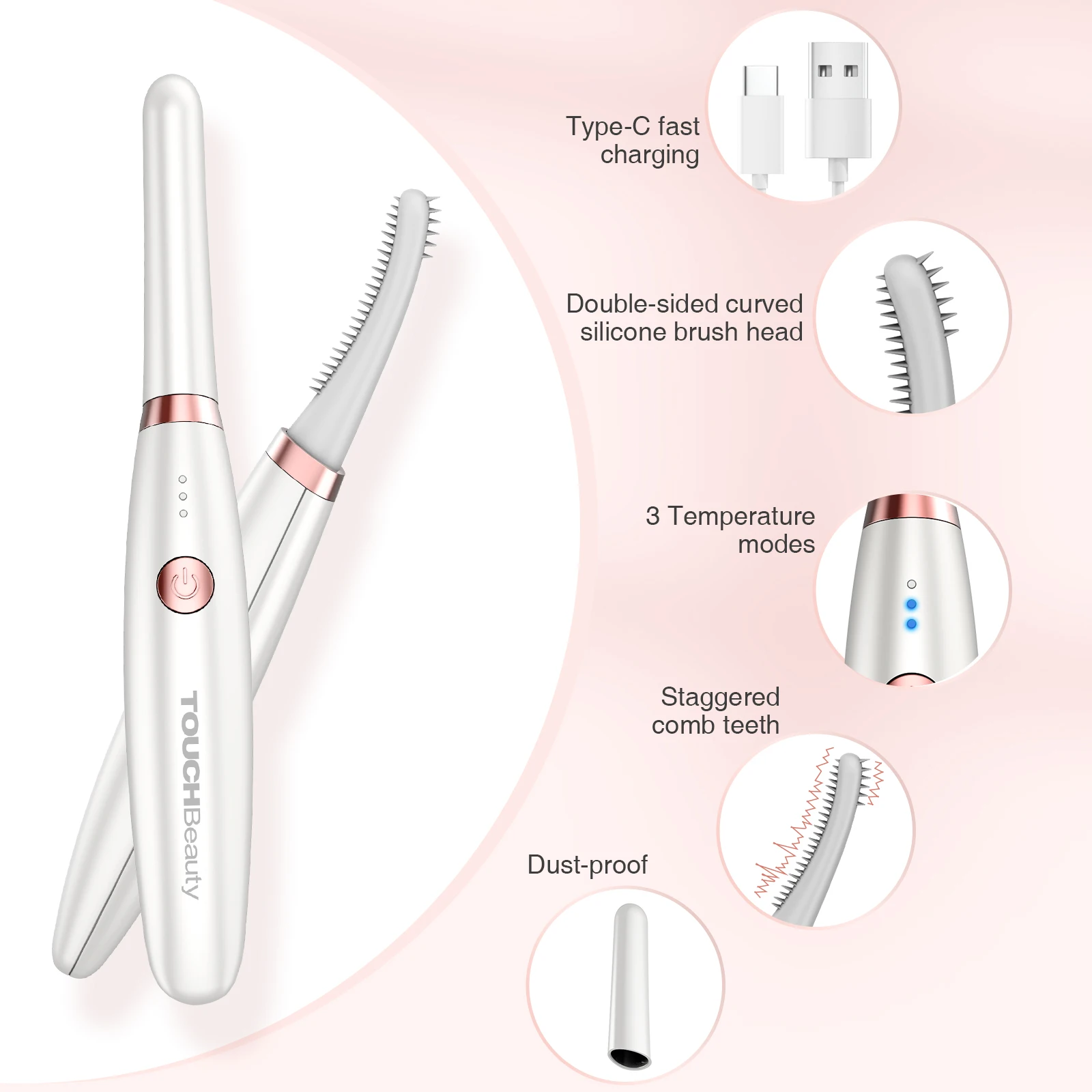 TOUCHBeauty Professional Korea Popular Electric Silicone Heated Eyelash Curler Customized Mascara Lash Curler for Home Beauty