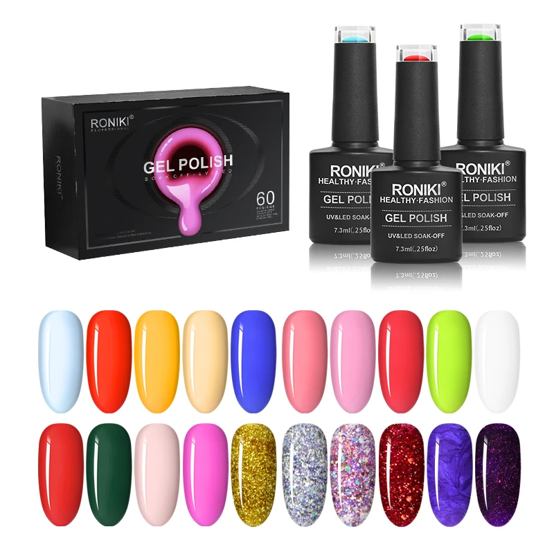 RONIKI nails polish colour uv gel set 60pcs/kit Manicure Nail Art Salon Base and Top Coat Enamel Varnish Uv gel nail polish set