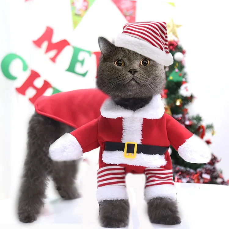 Small Large Dogs Pet Cat Christmas Santa Claus Clothes Warm Outfit Costume,S