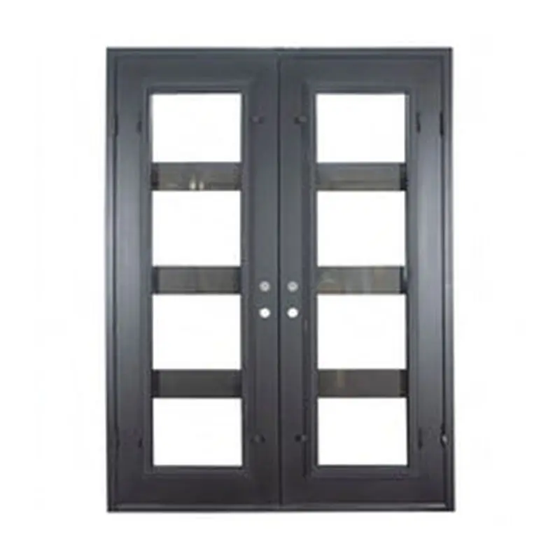 Hand Made Residential house interior partition arched steel door wrought iron frosted double french glass iron door entry