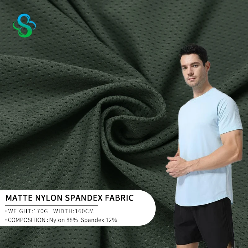 Matte air hole mesh breathable Weft knitted Cloth recycled 88% nylon 12% spandex fabric 4 way stretch for sportswear