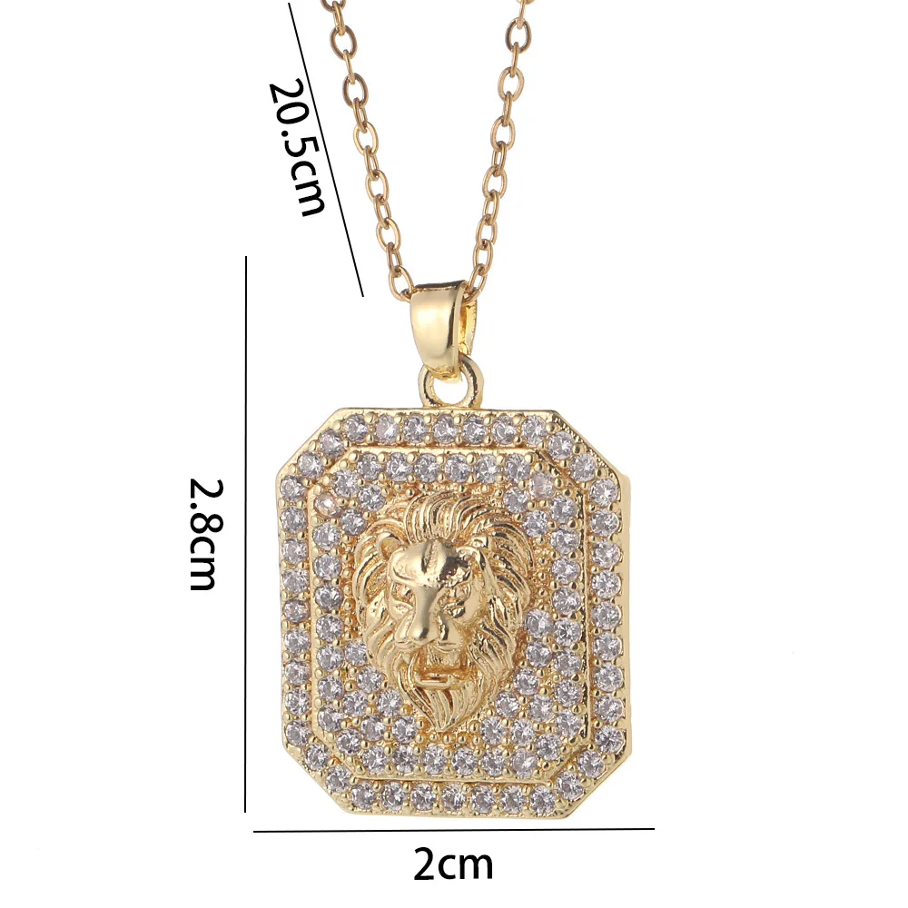 LC20240190 Wholesale fashion women men zircon lion head pendant chain necklace