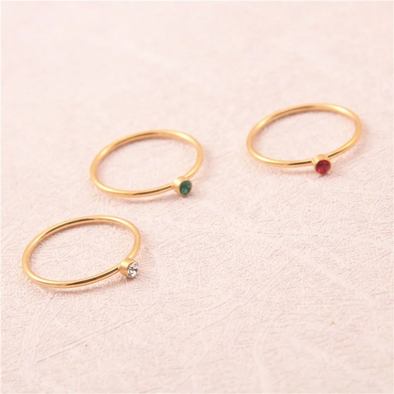 2021 Fine Jewelry Women ultra thin simple Wedding Engagement Stainless Steel 14k gold filled ruby stone Diamond Rings