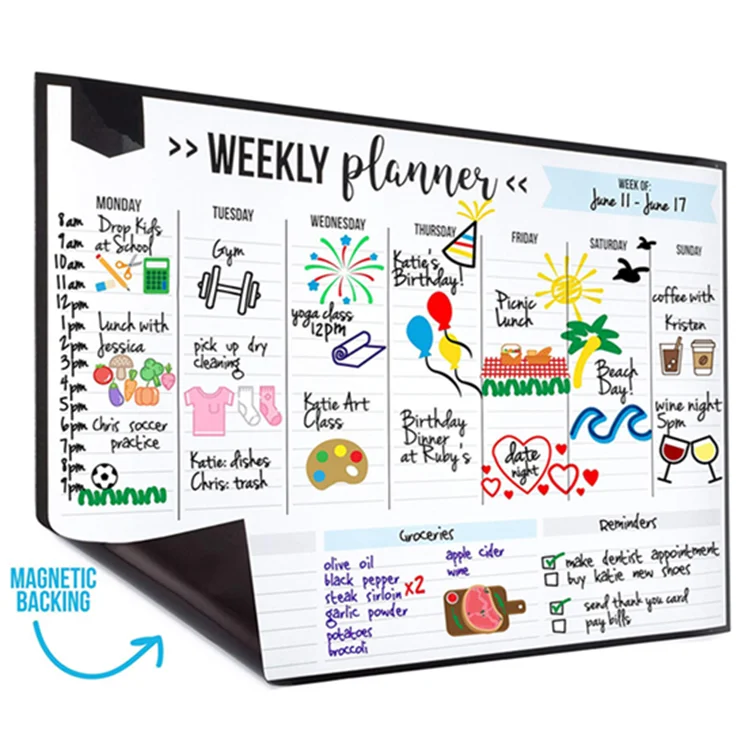 Fridge Custom Stain Resistant Fridge Magnet Calendar Dry Erase Witheboard Weekly Planner OEM Customized Single Packaging Custom