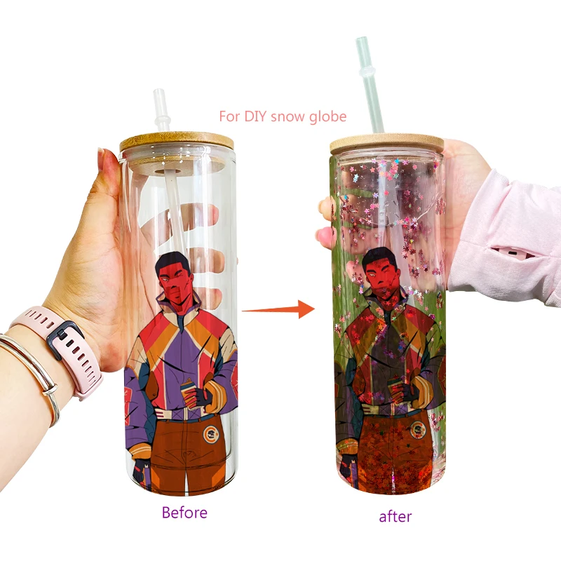 Склад в США 12oz 15oz 20oz предварительно просверленные с двойными стенками ясно прямые снежный шар сублимационная чашка стакан для DIY блестками