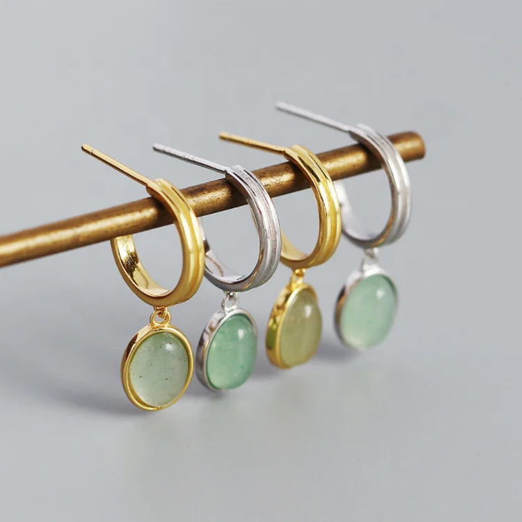 Bincho INS C-shaped Earring 18K Gold Plated Silver Plated Hoop 925 Sterling Silver Turquoise Stud Earrings Women Jewelry