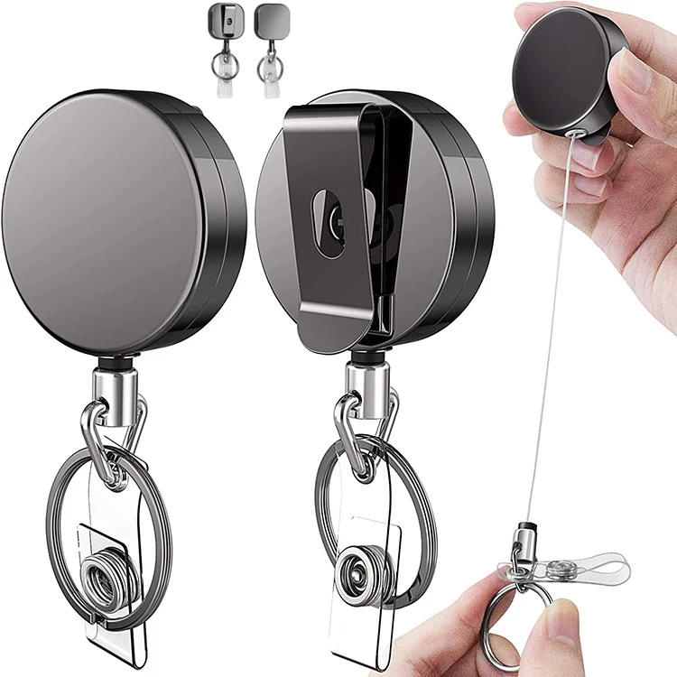 4 см с круглым изготовленным на заказ логосом нержавеющая сталь брелок Выдвижной Металл брелок для ключей название удостоверение личности держатель с зажимом для крепления к поясному ремню