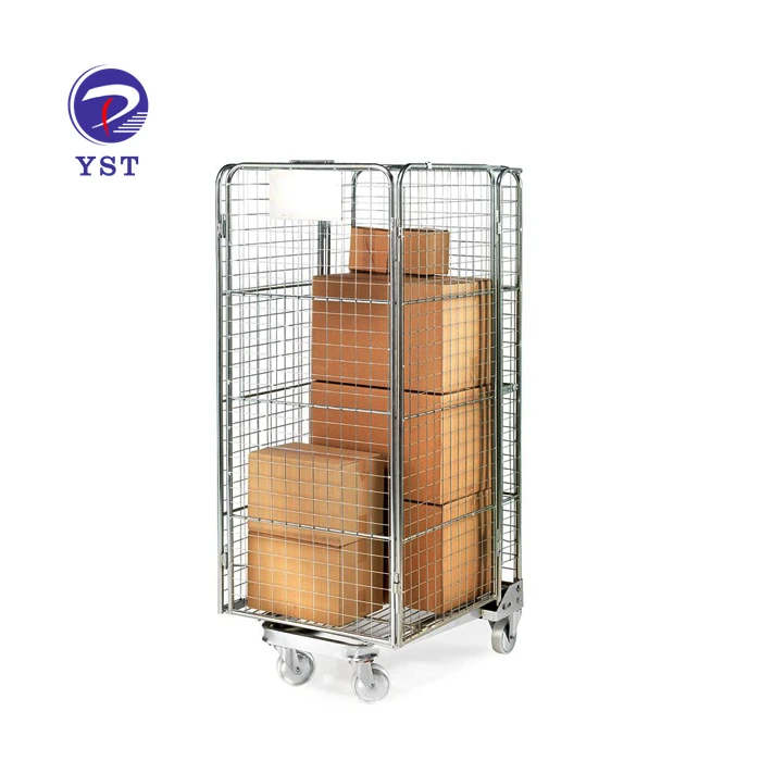 Warehouse foldable nesting metal wire mesh collapsible steel roll pallet container