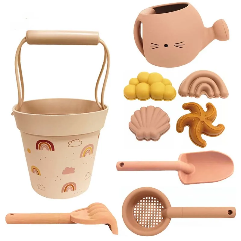 Bpa Free Beach Sand Bucket Outdoor Toys Eco Friendly Funny Silicone Beach Sand Toy Set For Baby Beach
