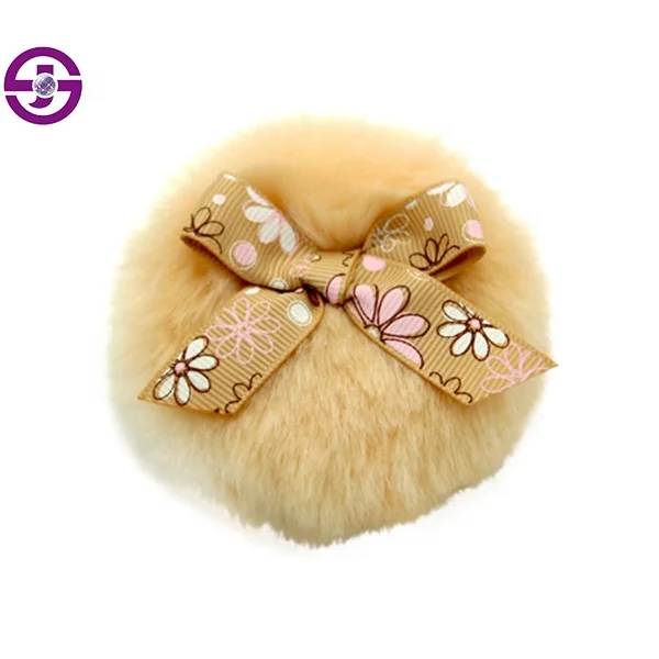 Round Baby Powder Puff Dry Body Shimmer Ball Makeup Powder Plush Puff With Bow Ribbon