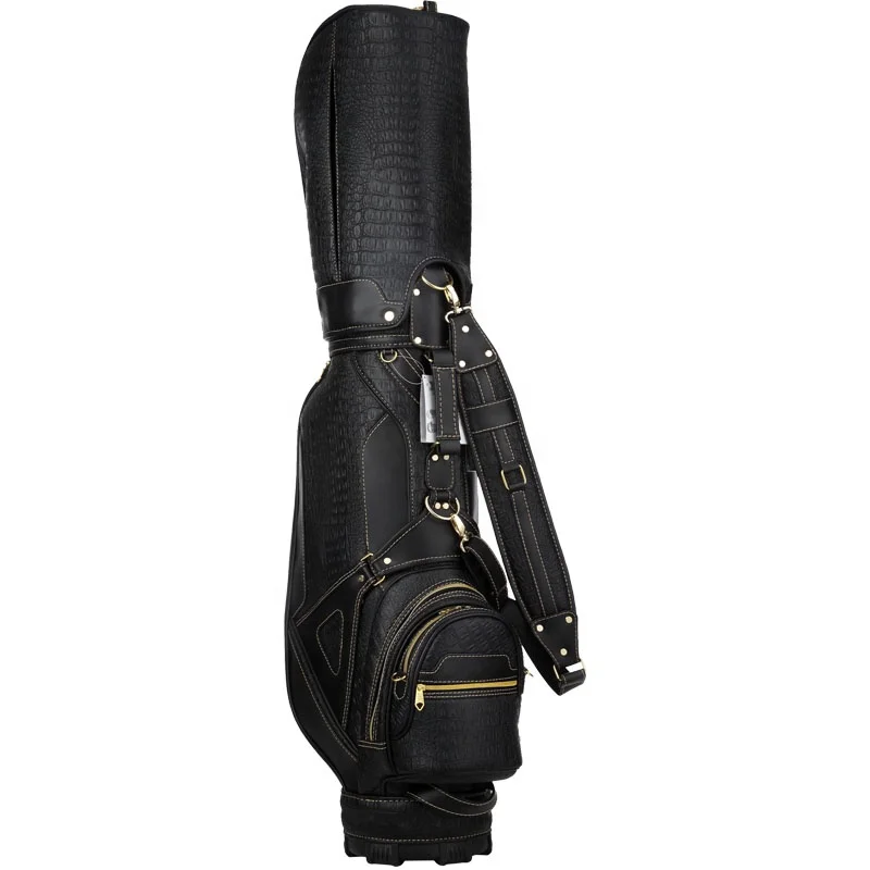 
OEM Embroidery Logo Black Genuine Leather Golfbag Golf Staff Cart Bag 